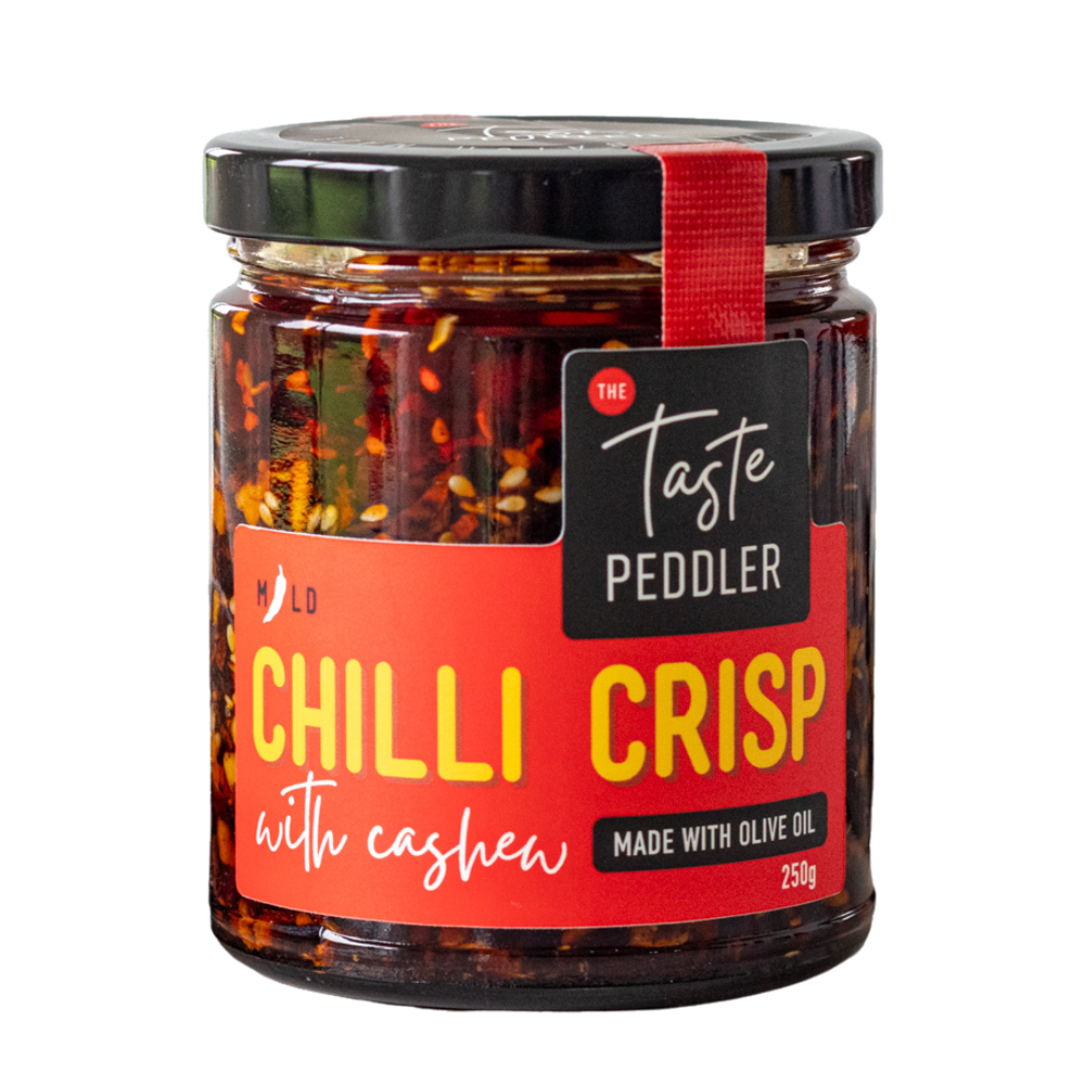 Jar of Taste Peddler chilli crisp with cashew and olive oil, 250g